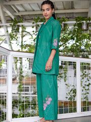 Green Embroidered Cotton Kurta Set