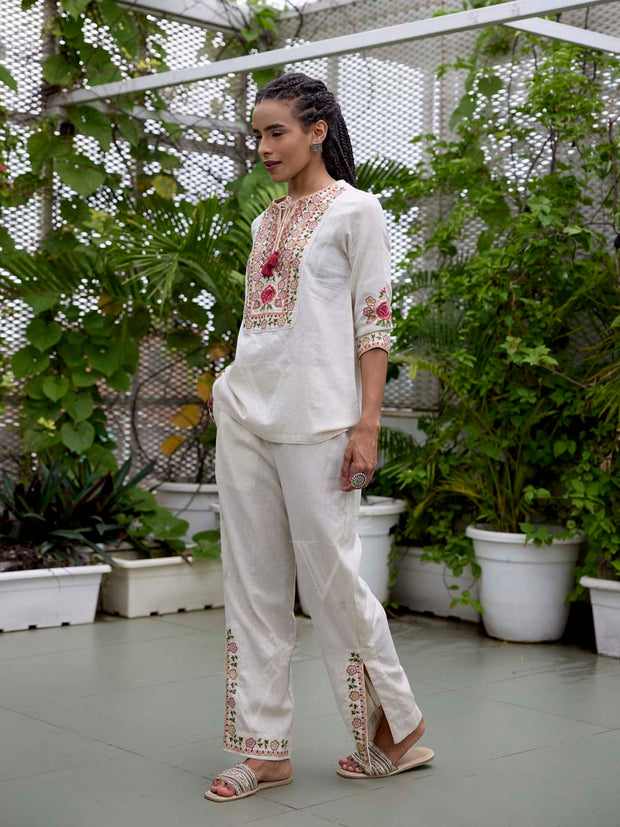 Off-White Embroidered Cotton Co-Ord Set