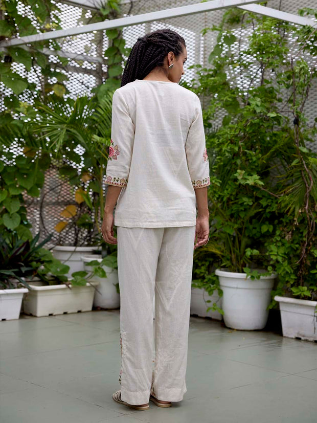 Off-White Embroidered Cotton Co-Ord Set