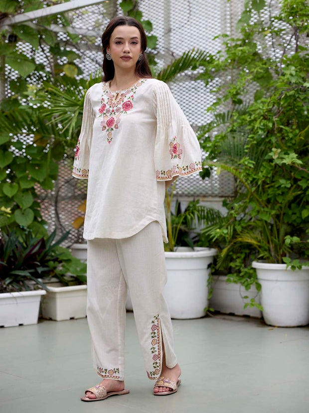 Off-White Embroidered Cotton Co-Ord Set