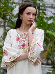 Off-White Embroidered Cotton Co-Ord Set