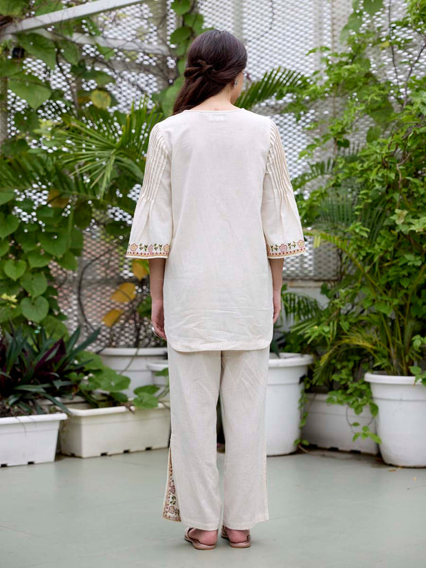 Off-White Embroidered Cotton Co-Ord Set