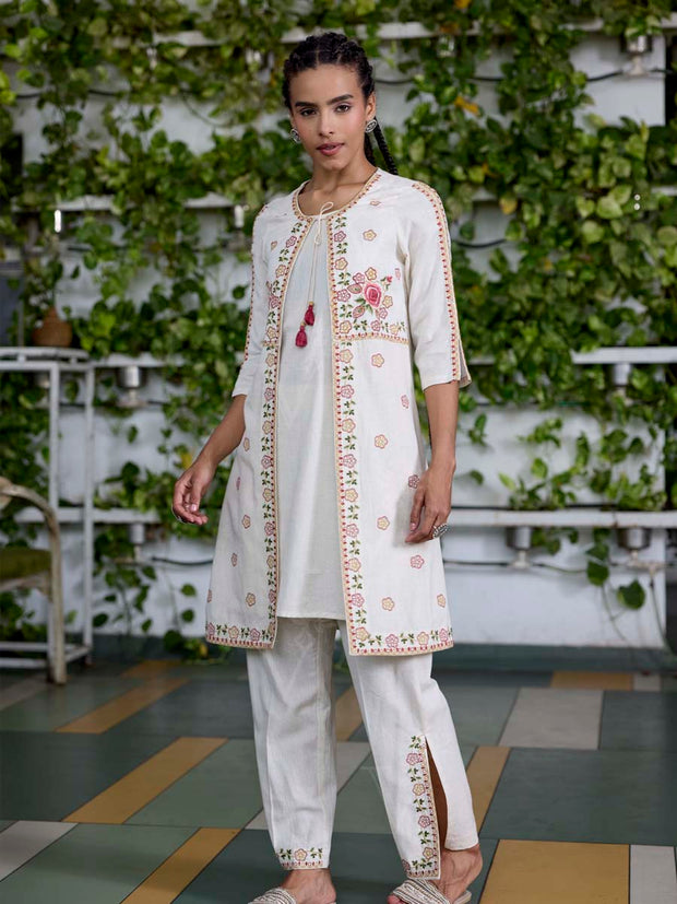 Off-White Embroidered Cotton Co-Ord Set