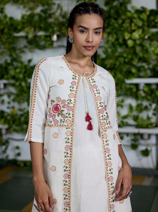 Off-White Embroidered Cotton Co-Ord Set