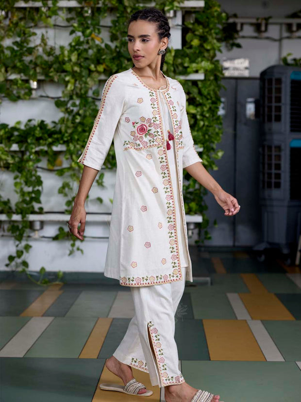 Off-White Embroidered Cotton Co-Ord Set