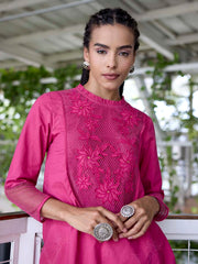 Pink Embroidered Cotton Co-Ord Set