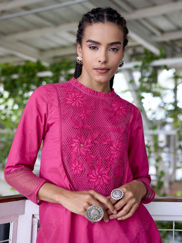 Pink Embroidered Cotton Co-Ord Set