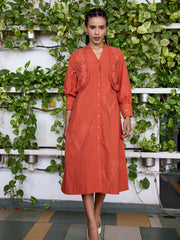 Orange Embroidered Cotton Dress