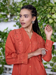 Orange Embroidered Cotton Dress