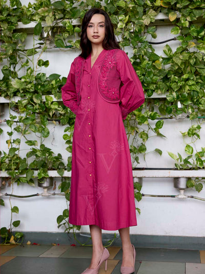 Pink Embroidered Cotton Dress