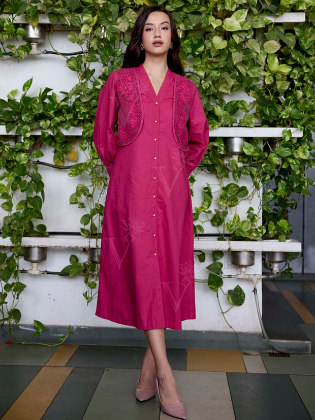 Pink Embroidered Cotton Dress
