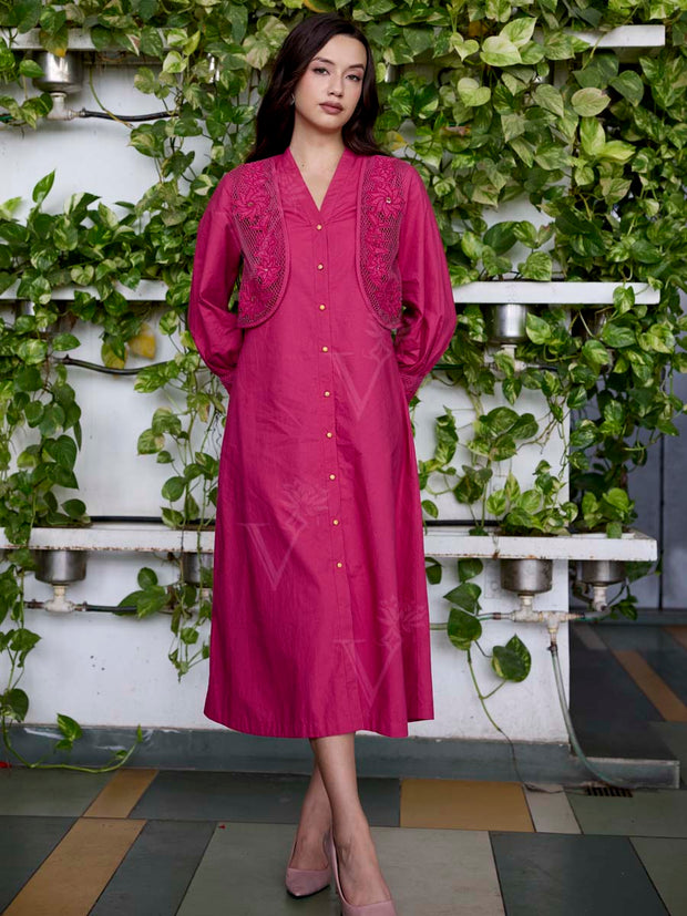 Pink Embroidered Cotton Dress