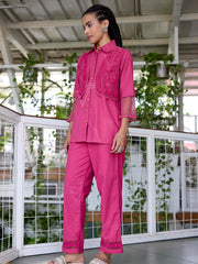 Pink Embroidered Cotton Co-Ord Set