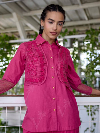 Pink Embroidered Cotton Co-Ord Set