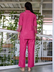 Pink Embroidered Cotton Co-Ord Set