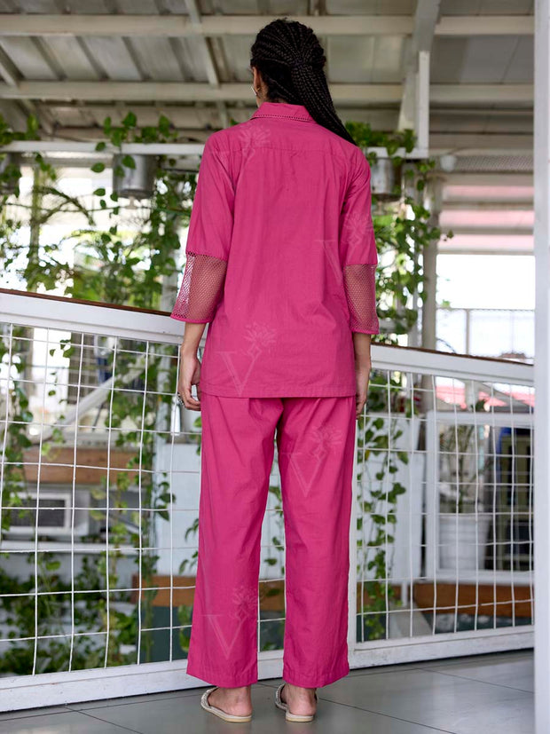 Pink Embroidered Cotton Co-Ord Set