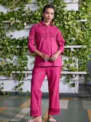 Pink Embroidered Cotton Co-Ord Set