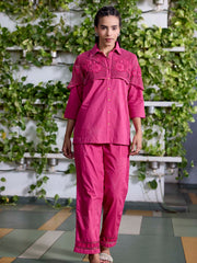 Pink Embroidered Cotton Co-Ord Set