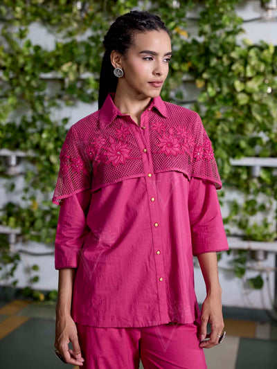 Pink Embroidered Cotton Co-Ord Set
