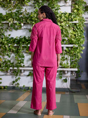 Pink Embroidered Cotton Co-Ord Set