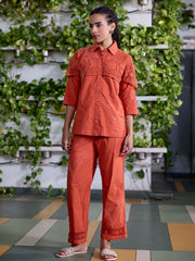 Orange Embroidered Cotton Co-Ord Set