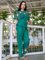 Green Embroidered Cotton Co-Ord Set