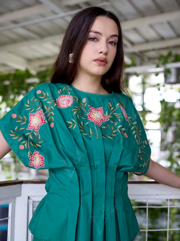 Green Embroidered Cotton Co-Ord Set