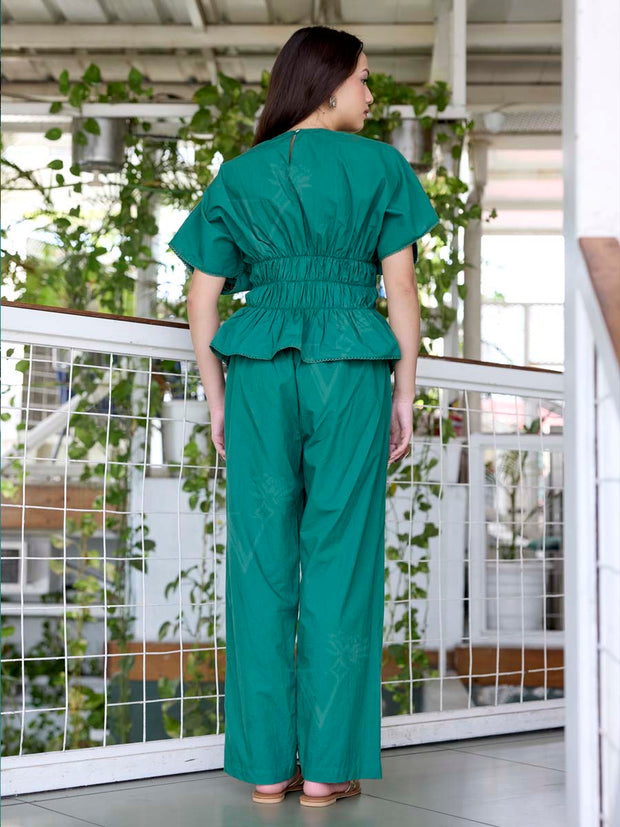 Green Embroidered Cotton Co-Ord Set
