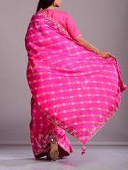 Hot Pink Silk Leheriya Gota Patti Saree