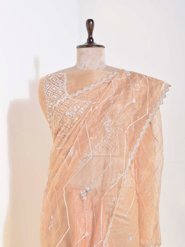 Beige Organza Saree