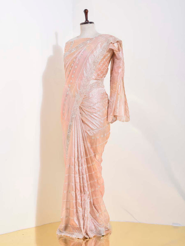 Peach Tussar Silk Saree