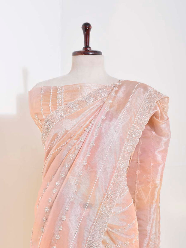 Peach Tussar Silk Saree