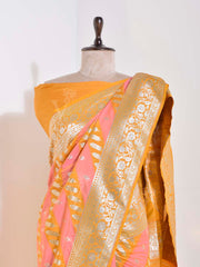 Yellow And Peach Banarasi Silk Saree