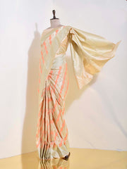 Golden And Peach Silk Saree