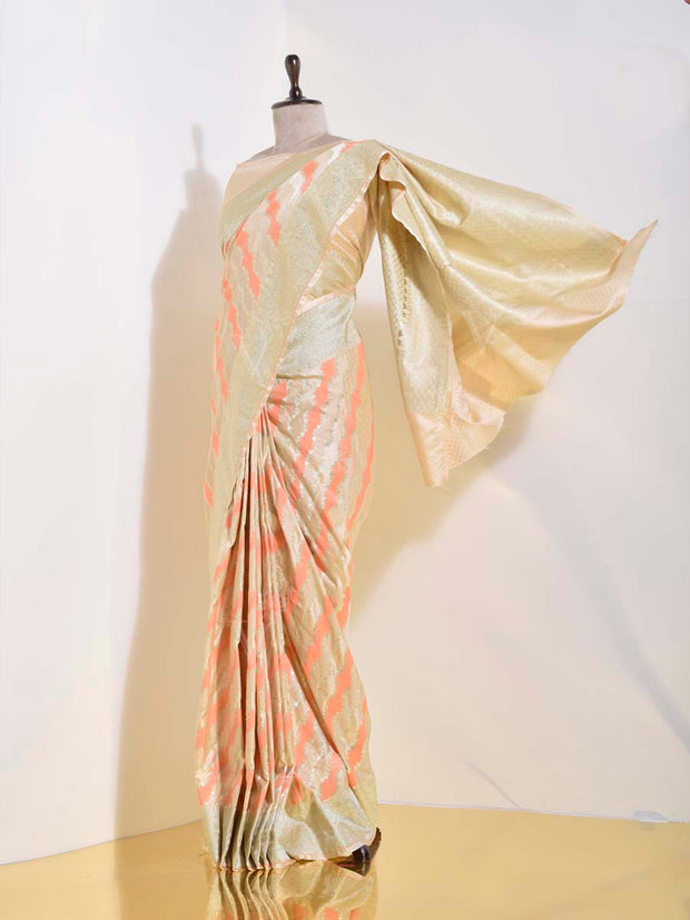 Golden And Peach Silk Saree