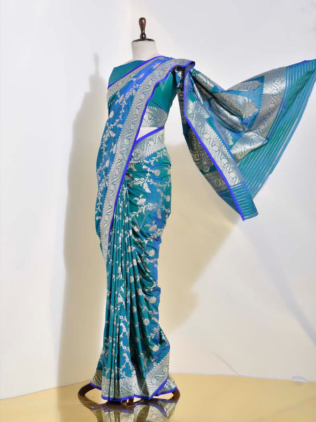 Blue And Green Silk Saree