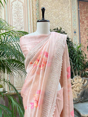 Peach Pink Tissue Organza Saree