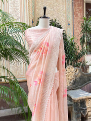 Peach Pink Tissue Organza Saree