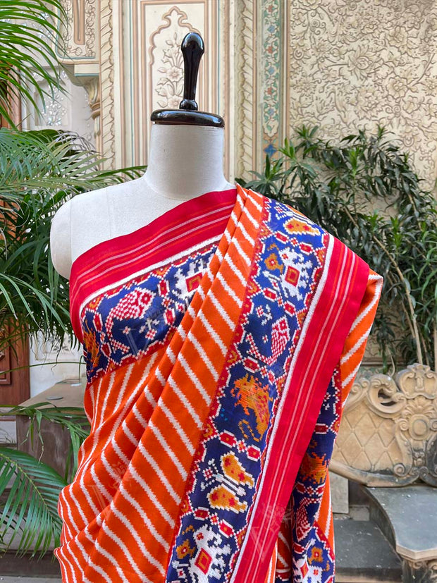 Orange And Blue Pue Silk Patola Saree