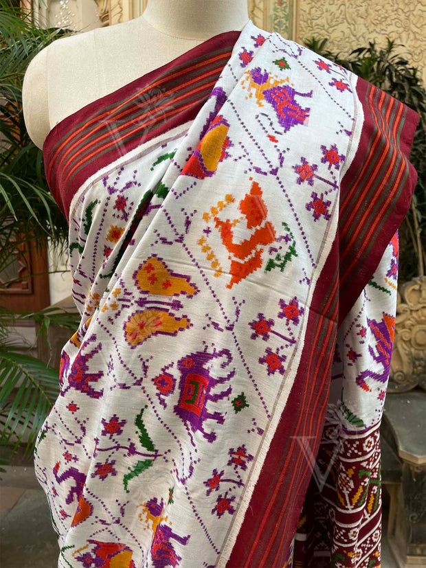 Cream Pue Silk Patola Saree