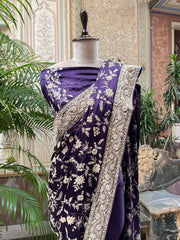 Dark Purple Satin Georgette Saree