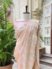 Peach Pink Tissue Saree