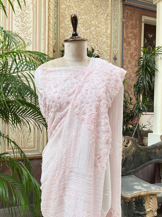 Baby Pink Organza Saree