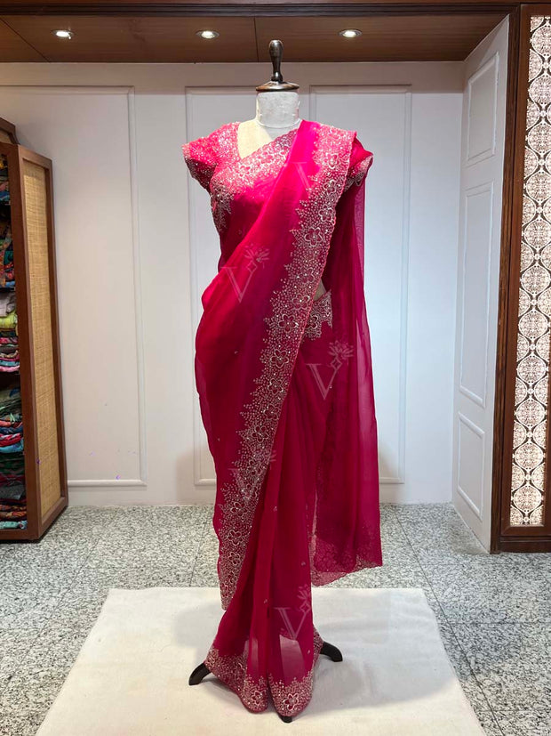 Rani Pink Organza Saree