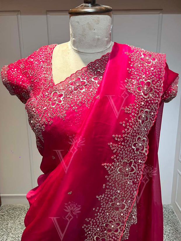 Rani Pink Organza Saree