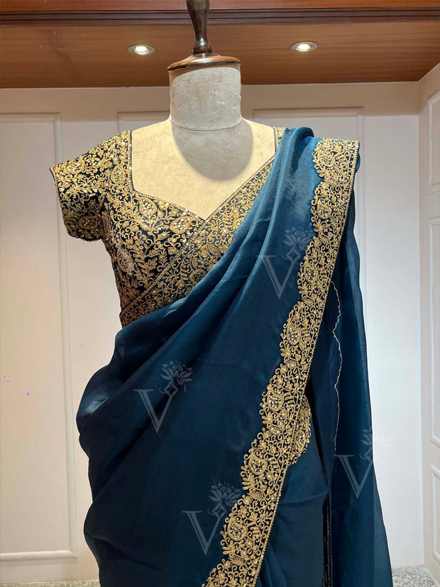 Electric Blue Organza Saree