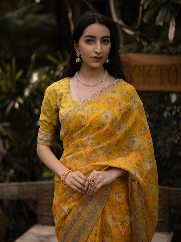 Yellow Kota Doria Saree