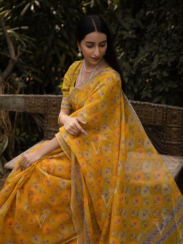 Yellow Kota Doria Saree