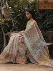 Multi Color Kota Doria Leheriya Printed Saree