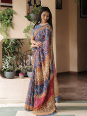 Blue Printed Kota Doria Saree